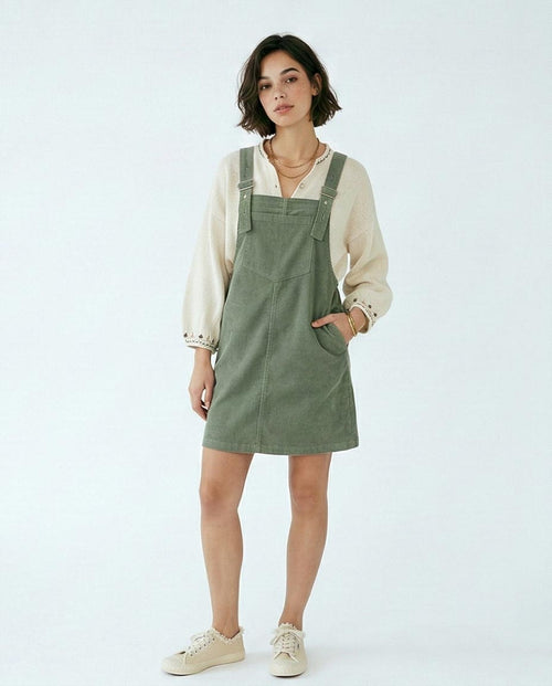 Ravin Sage Green Corduroy Mini Pinafore Dress - O200782