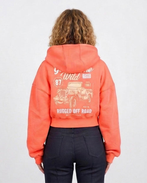 Ravin Women's Cropped Zip-Up Hoodie – Rugged Off-Road Graphic – Orange - O201150