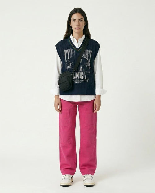 Vibrant Fuchsia Wide-Leg Utility Carpenter Jeans - O202338