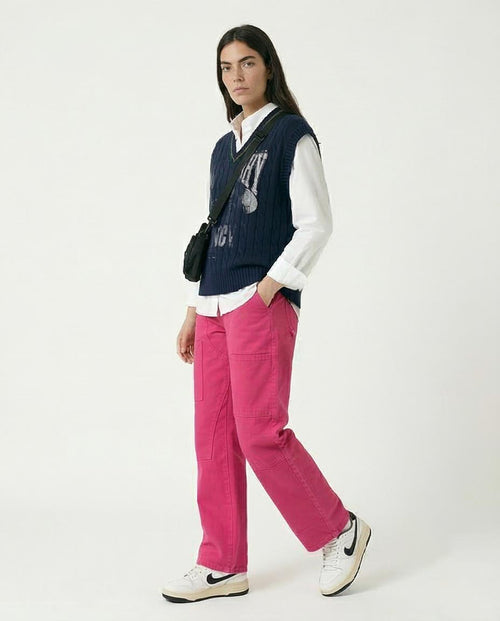 Vibrant Fuchsia Wide-Leg Utility Carpenter Jeans - O202338