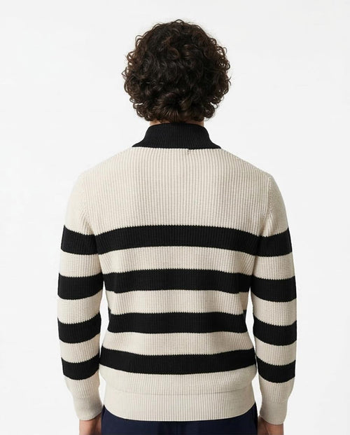 RAVIN Men’s Breton Stripe Quarter-Zip Ribbed Knit Sweater - O202342