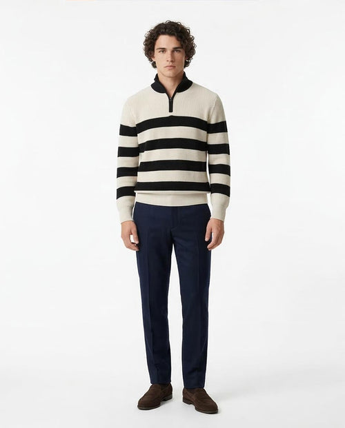 RAVIN Men’s Breton Stripe Quarter-Zip Ribbed Knit Sweater - O202342