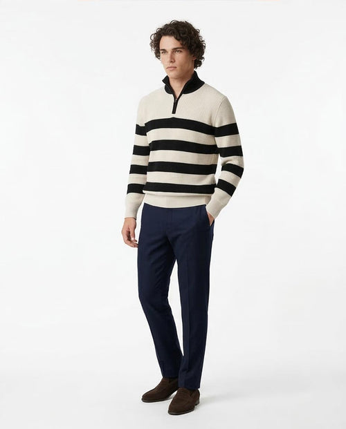 RAVIN Men’s Breton Stripe Quarter-Zip Ribbed Knit Sweater - O202342