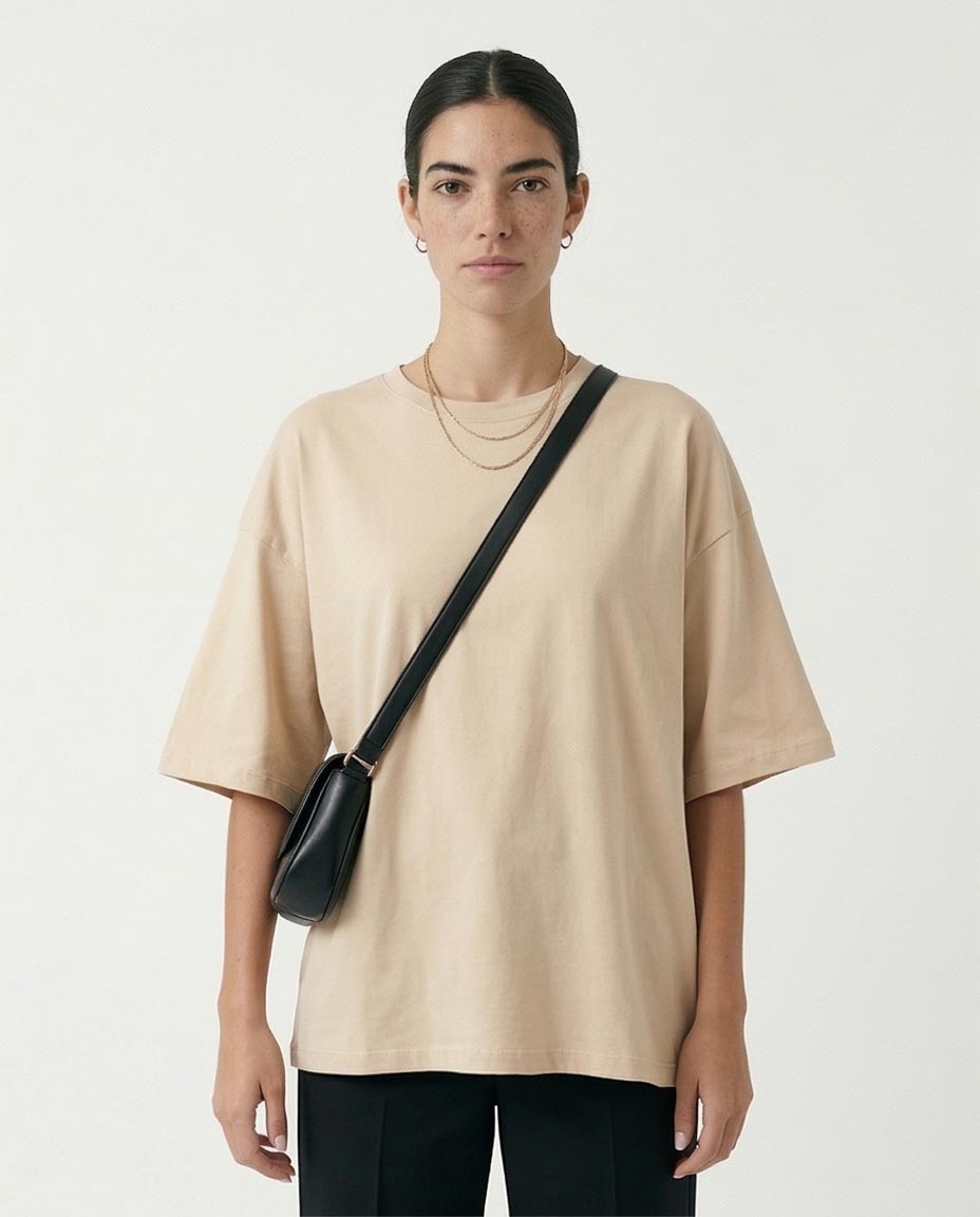 Oversized Heavyweight Cotton T-Shirt In Sand