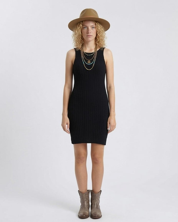 Feminine Ribbed Slip On Bodycon Dress - Black