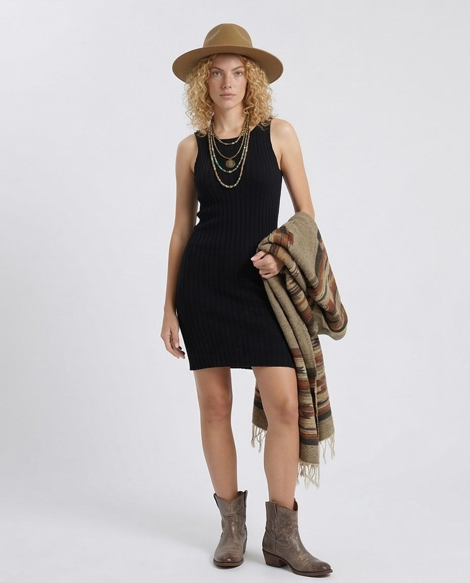 Feminine Ribbed Slip On Bodycon Dress - Black - R204689