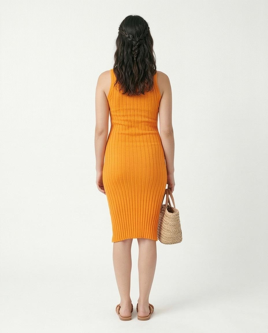 Ravin Women’s Sleeveless Ribbed Knit Midi Dress – Vibrant Orange - R204693