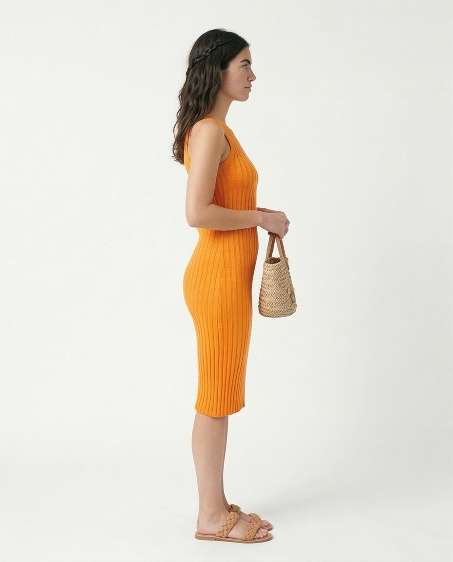 Ravin Women’s Sleeveless Ribbed Knit Midi Dress – Vibrant Orange - R204693