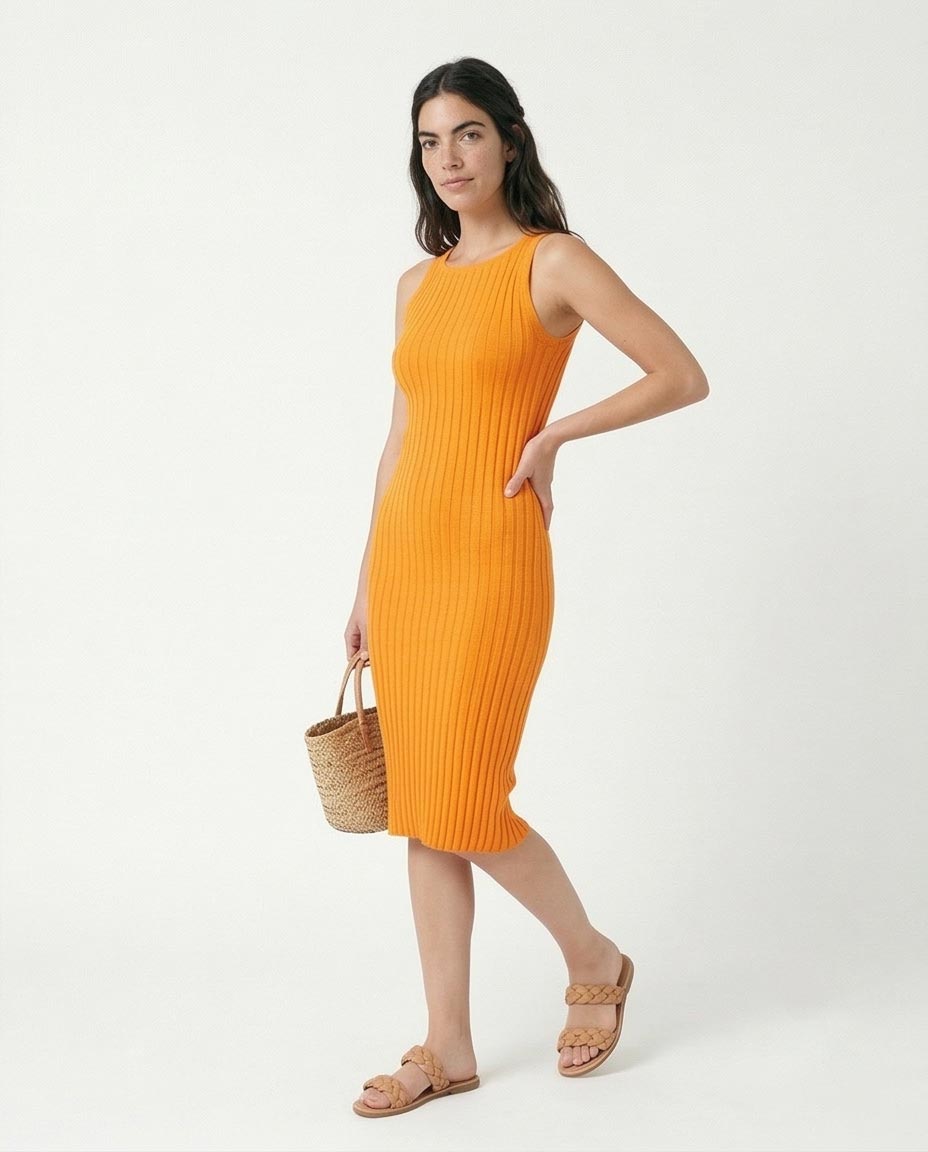 Ravin Women’s Sleeveless Ribbed Knit Midi Dress – Vibrant Orange - R204693