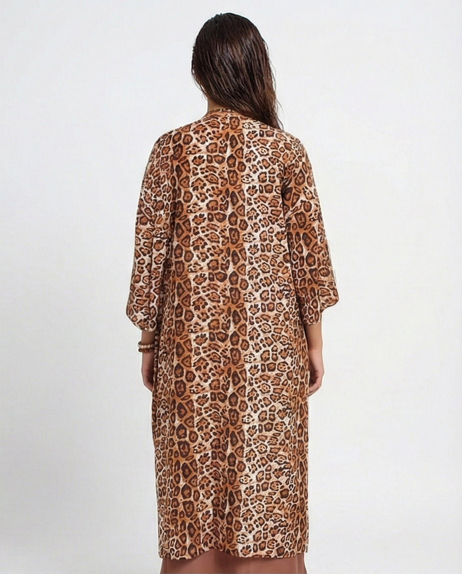 Women's Animal Print Open-Front Long Cardigan