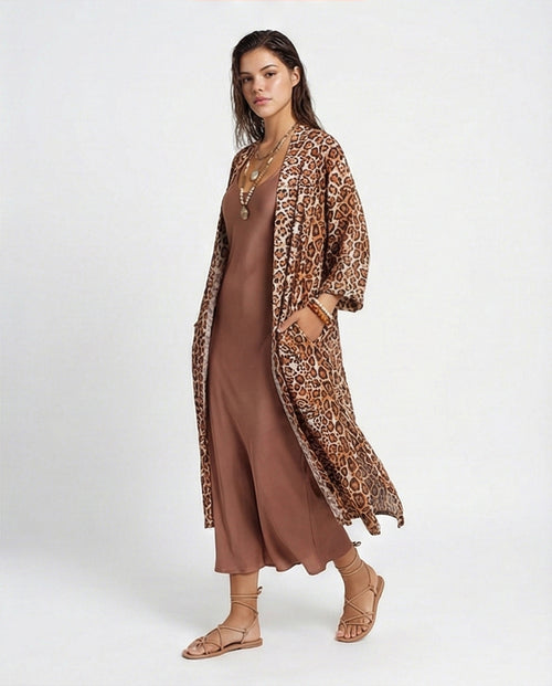 Women's Animal Print Open-Front Long Cardigan