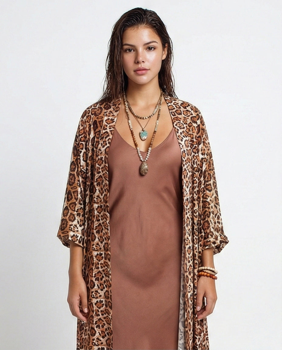 Women's Animal Print Open-Front Long Cardigan
