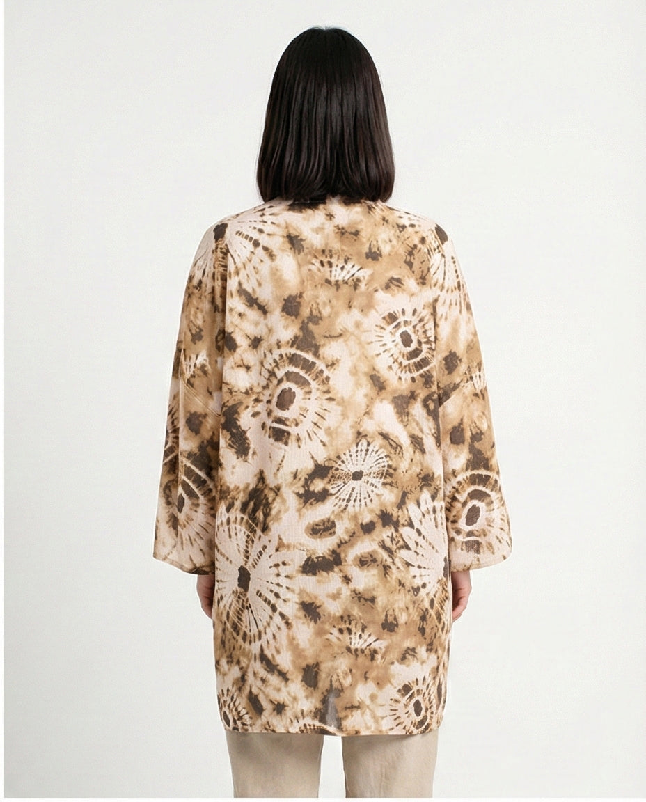 R205484 - Linen Printed Kimono - Beige Tie-Dye
