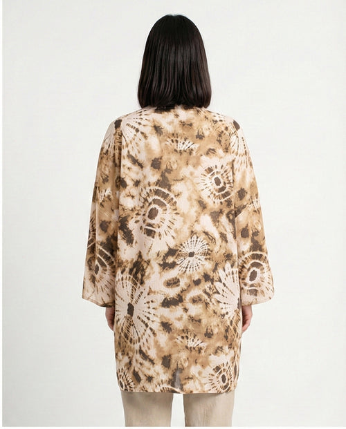 R205484 - Linen Printed Kimono - Beige Tie-Dye