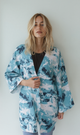 R205485 - Linen Printed Kimono - Blue Abstract Print