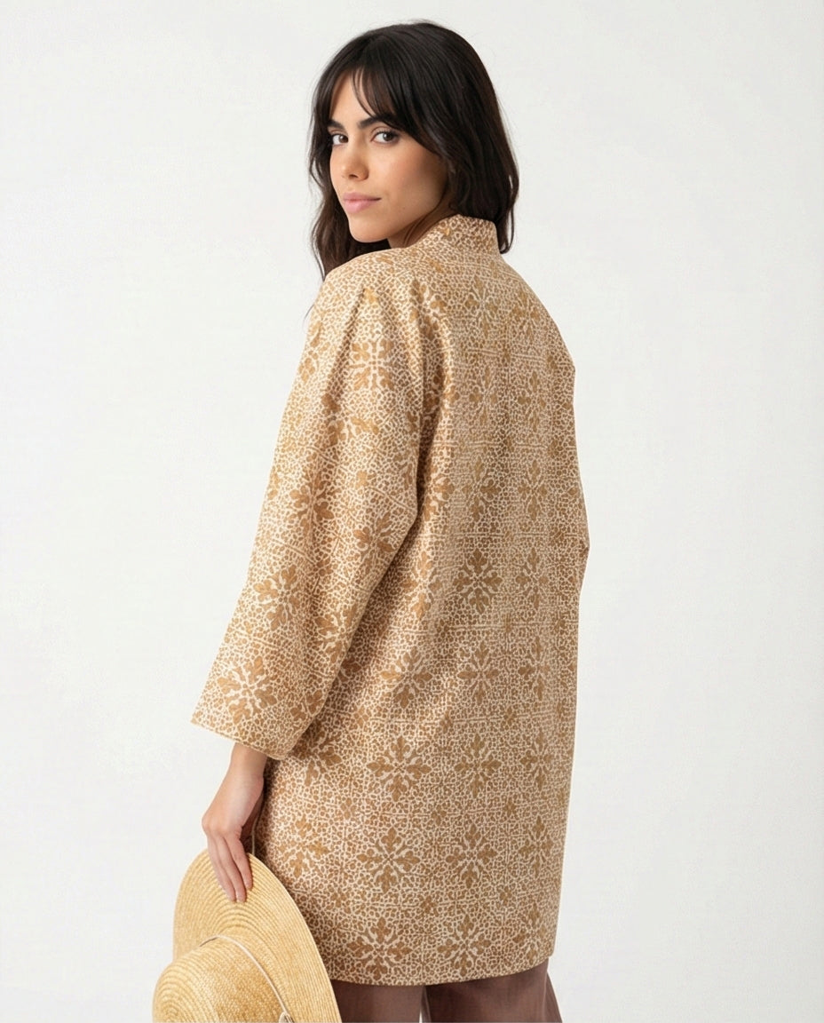 R206501 - Floral Printed Crepe Chiffon Kimono - Beige
