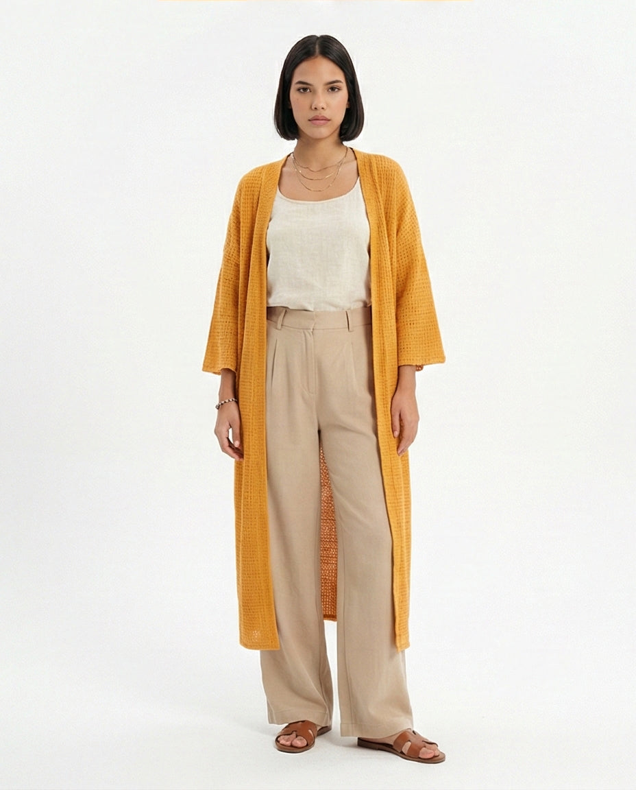 Tricot Textured Kimono - Mustard Yellow
