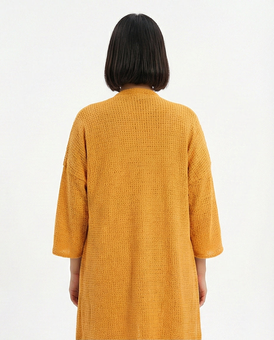 R206559 - Tricot Textured Kimono - Mustard Yellow