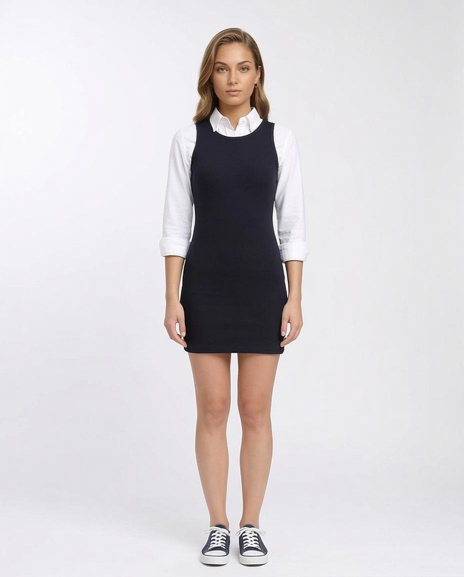Cotton Sleeveless Bodycon Short Dress - Navy Blue