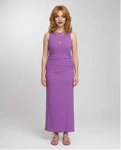 Women's Ruched Side Sleeveless Maxi Dress - Purple