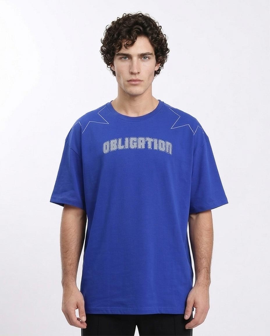 Men's Oversized "obligation" Graphic T-Shirt - Royal Blue