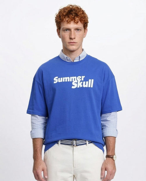 Men's "summer Skull" Oversized Graphic T-Shirt - Royal Blue