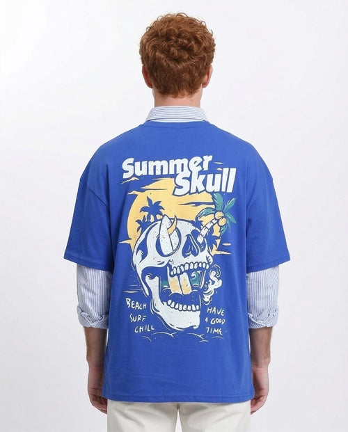 Ravin | Men’s "Summer Skull" Oversized Graphic T-Shirt – Royal Blue - R209411