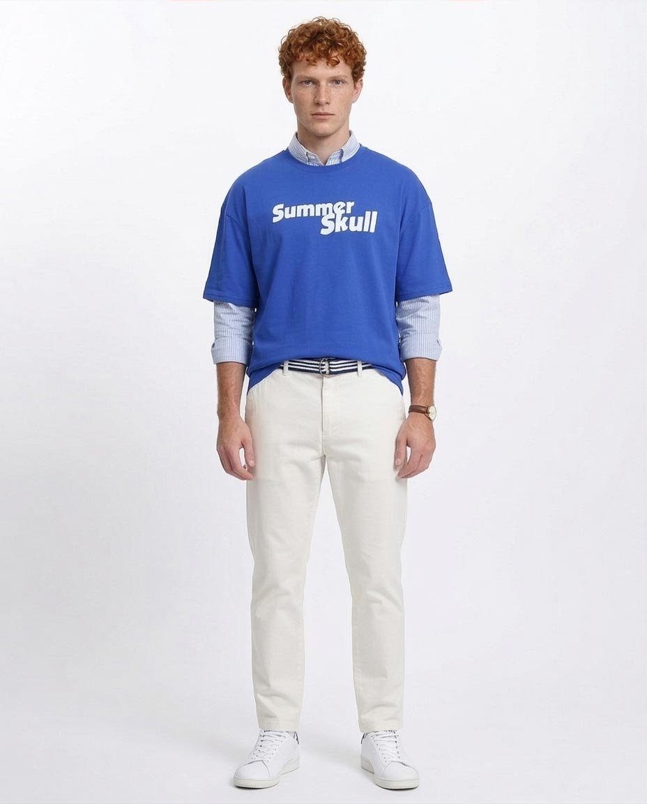Ravin | Men’s "Summer Skull" Oversized Graphic T-Shirt – Royal Blue - R209411