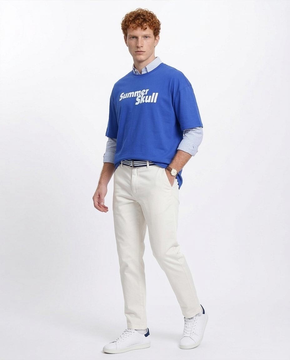 Ravin | Men’s "Summer Skull" Oversized Graphic T-Shirt – Royal Blue - R209411