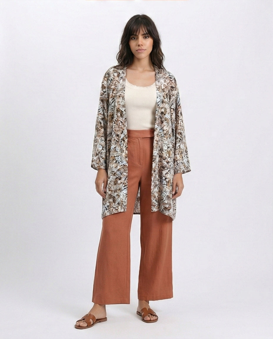 Zebra Slip On Lightweight Cardigan - Brown & Light Blue