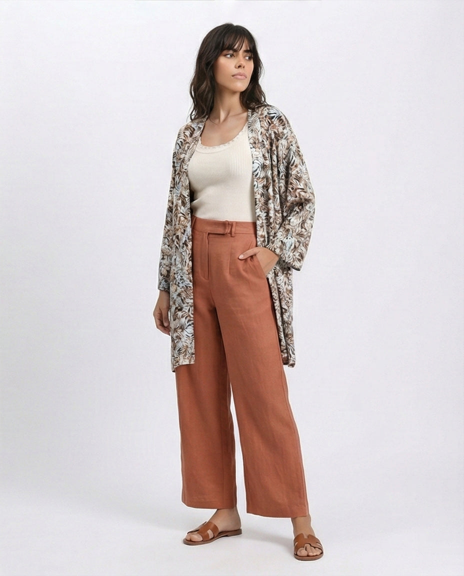 R209479 - Zebra Slip On Lightweight Cardigan - Brown & Light Blue