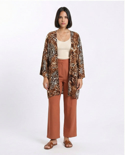 Leopard Slip On Lightweight Cardigan - Brown