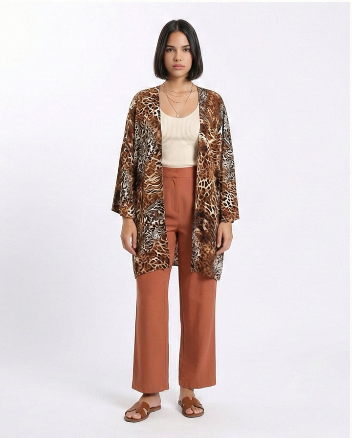 Leopard Slip On Lightweight Cardigan - Brown