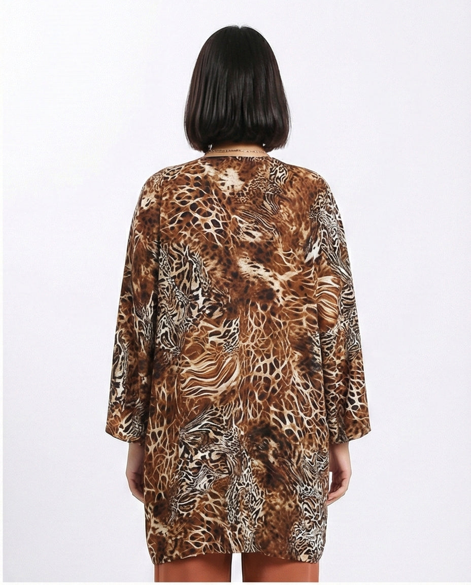 R209483 - Leopard Slip On Lightweight Cardigan - Brown