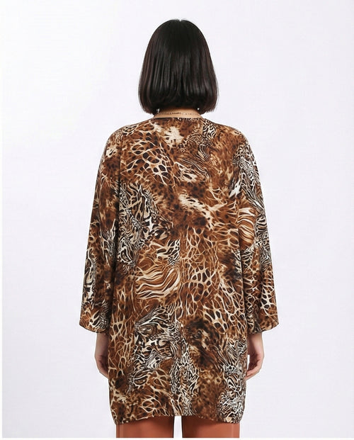 R209483 - Leopard Slip On Lightweight Cardigan - Brown