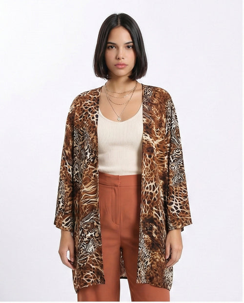 R209483 - Leopard Slip On Lightweight Cardigan - Brown