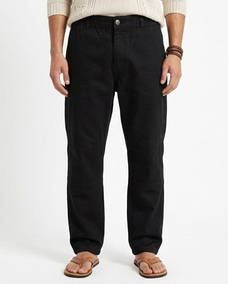 Men's Relaxed Utility Cargo Trousers with Articulated Knee Detail - Black