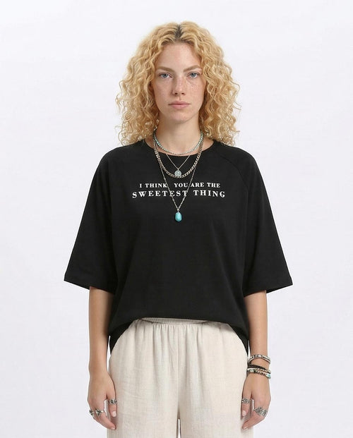 Ravin Women's Oversized Raglan T-Shirt with Graphic Back Print - Black - R210324