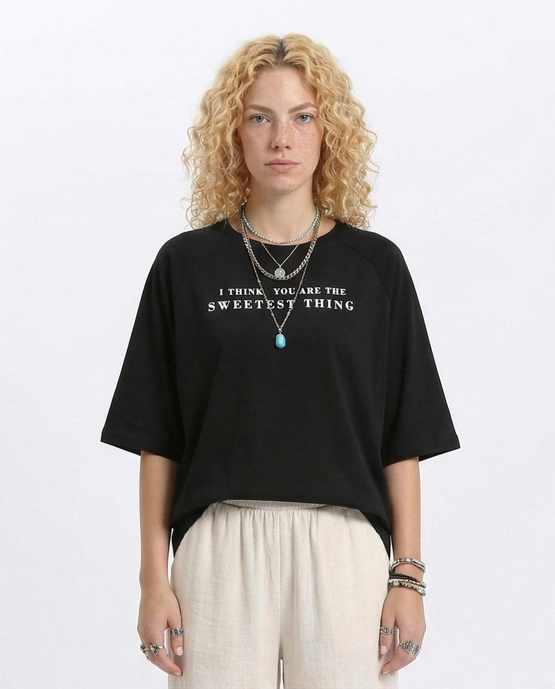 Ravin Women's Oversized Raglan T-Shirt with Graphic Back Print - Black - R210324