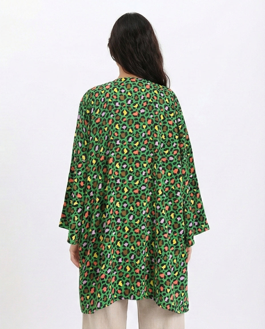 R210710 - Leopard Long Sleeves Colorful Cardigan - Green