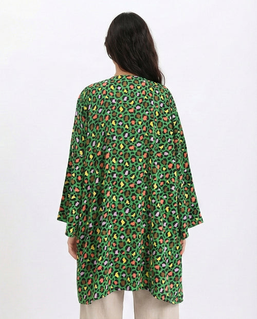 R210710 - Leopard Long Sleeves Colorful Cardigan - Green