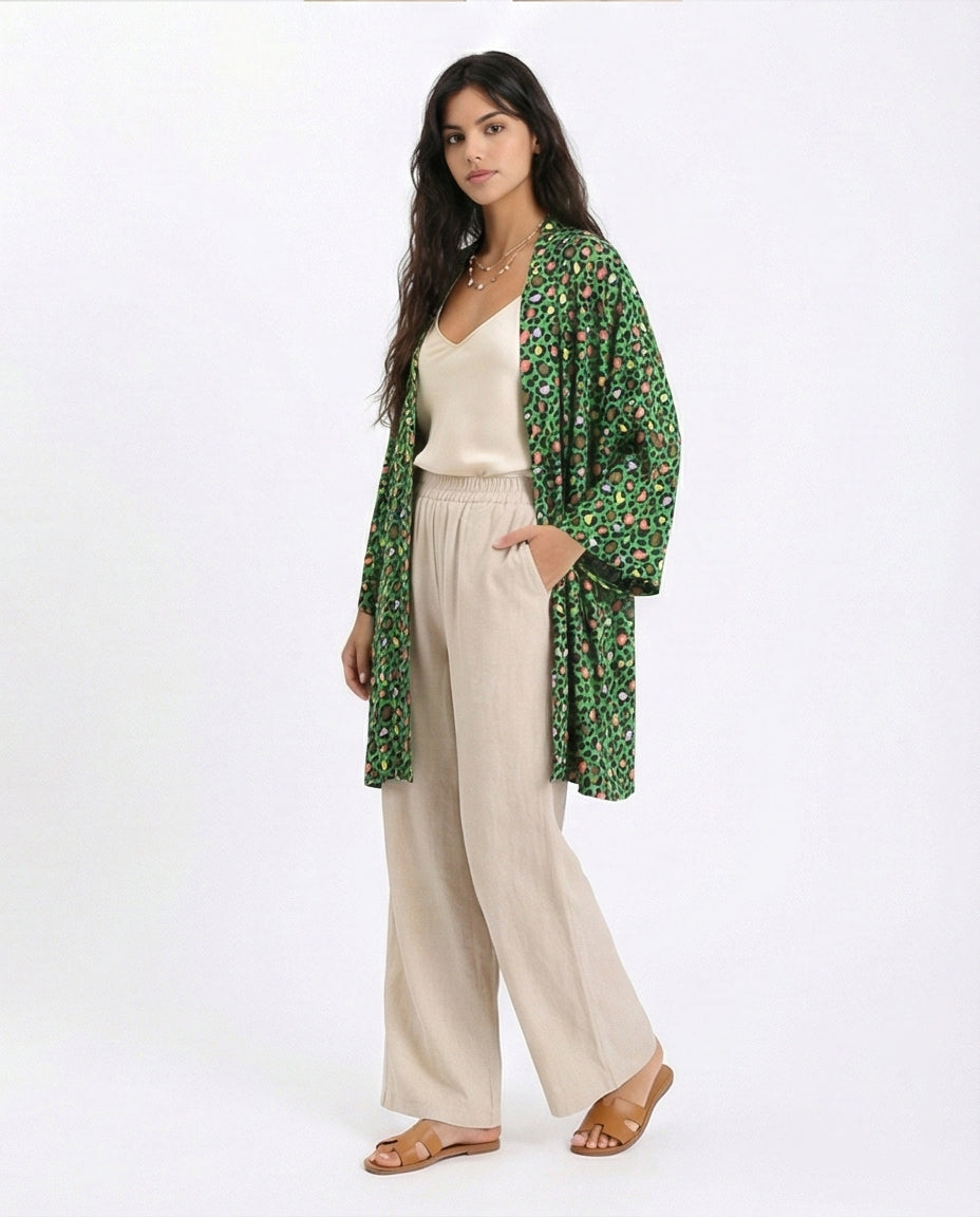 R210710 - Leopard Long Sleeves Colorful Cardigan - Green