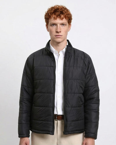Men's Horizontal Quilted Lightweight Puffer Jacket - Black