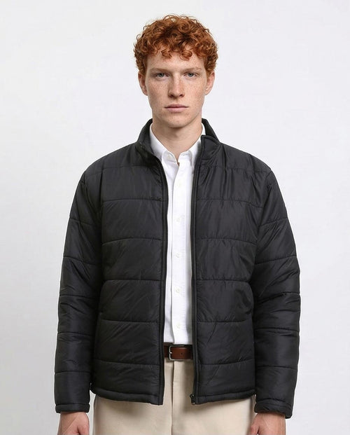 Men's Horizontal Quilted Lightweight Puffer Jacket - Black