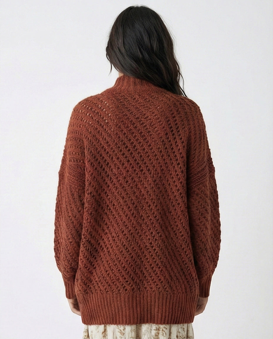 Rustic Earth-Tone Open-Front Textured Knit Cardigan