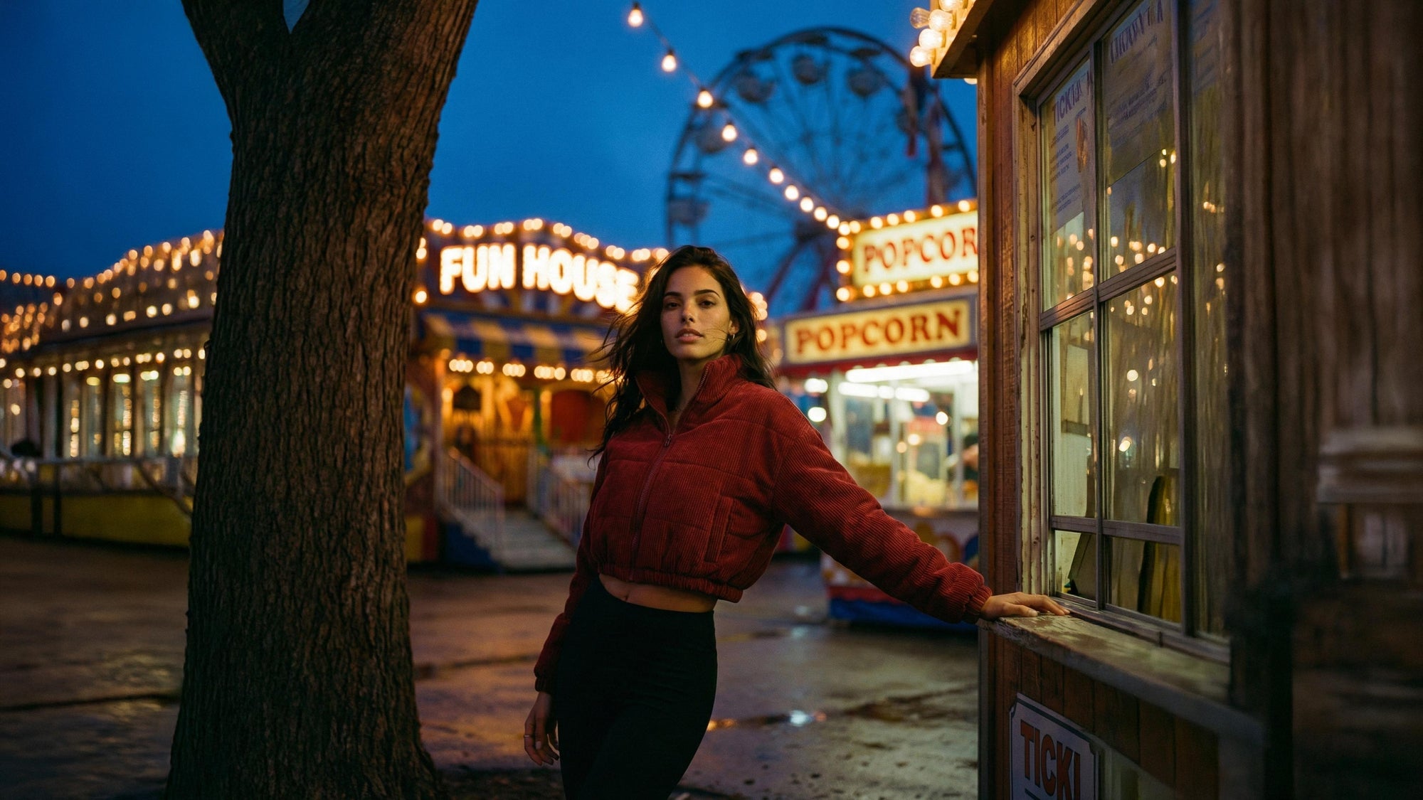 R211452 - Zipped Cropped Corduroy Jacket - Dark Red