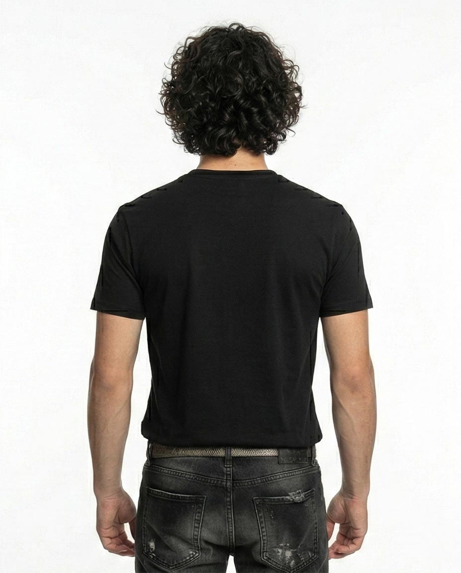 R211619 - "Business World Wide" Cotton Short Sleeves Tee - Black