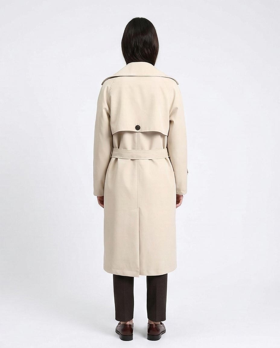 R211881 - Notched Lapel Buttoned Leather Coat - Cream
