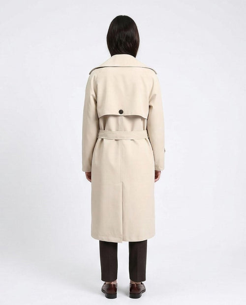 R211881 - Notched Lapel Buttoned Leather Coat - Cream