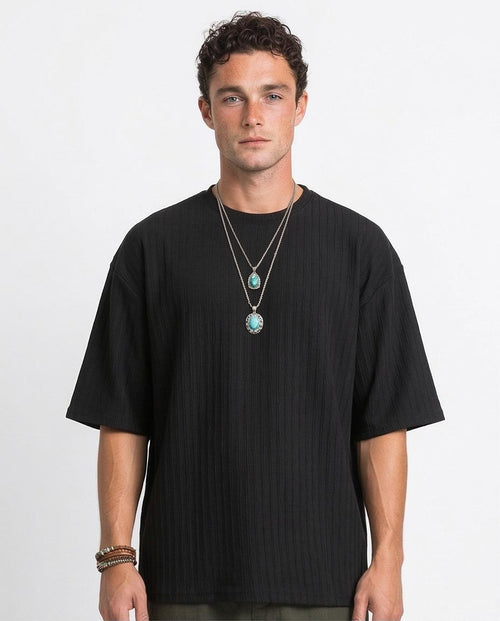 Men's Oversized Ribbed Cotton-Blend Tee In Jet Black